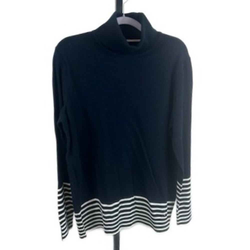 NWT Tommy Hilfiger Women's Size Large Navy Striped Cuff Turtleneck Sweater
